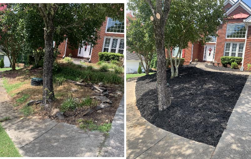 Mulch installation before and after
